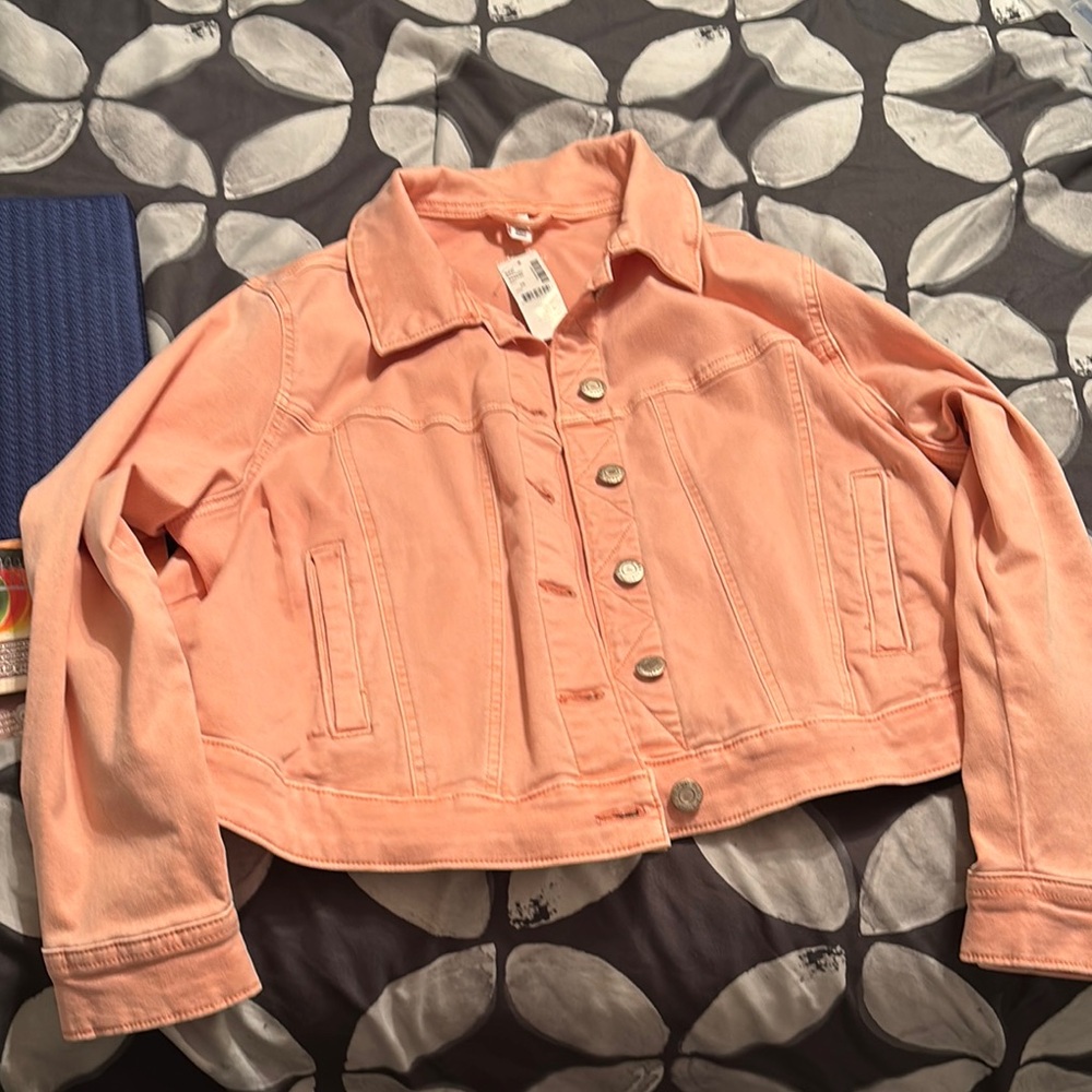 Addition Elle Pink Cropped Jean Jacket Relaxed Fit